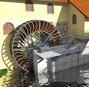 Planungsstudie neues Mühlrad für die Schlossmühle Velen
